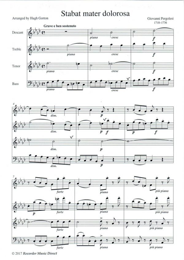 Stabat Mater Dolorosa, Giovanni Pergolesi Recorder Music